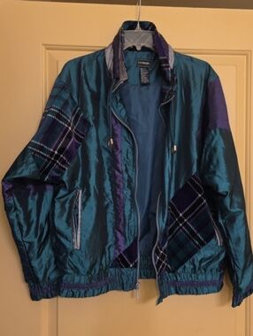 Vintage Outbrook Patchwork Women’s L Windbreaker TrackSuit Metallic Green Purple